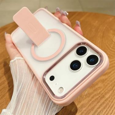 Imagem de Capa de celular dobrável com suporte magnético para iPhone 17, 16, 15, 14, 13, 12, 11 Pro Max Plus, em policarbonato, rosa.