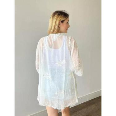 Imagem de T0155-Kimono Feminino Verão Praiano Transparência Bordado 5f0608 - XUM