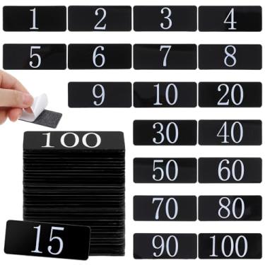 Imagem de IANFAN 100 adesivos retangulares de acrílico numerados para locker, 6 x 2,5 cm, placa de porta pequena com fita autoadesiva para mesa, porta, escritório, 1-100
