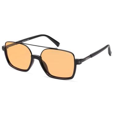 Imagem de SOJOS Óculos de sol aviador modernos para mulheres e homens polarizados retrô quadrado Y2K óculos de sol grandes SJ2659, Armação preta, lente laranja, 56-17-140