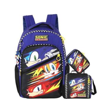 Imagem de Kit Sonic Mochila Costas + Lancheira + Estojo Box Game - Luxcel, azul