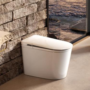 Imagem de MEJE Banheiro inteligente, vasos sanitários sem tanque com bidê inteligente embutido, assento aquecido, pulverizador e secador de água quente, descarga automática, operação com sensor de pé, visor de