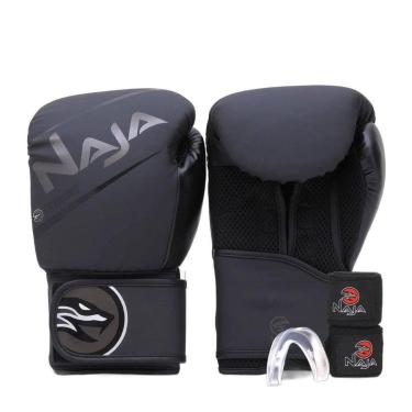 Imagem de Kit Naja Luva Boxe/Muay Thai Extreme + Bandagem 3Mt + Bucal - Preta/Preta - Tam 12Oz-Unissex