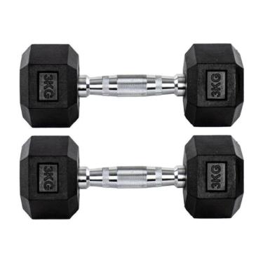 Imagem de Par Halteres 3kg + 3kg Dumbbell Sextavado Emborrachado Pegada Cromada Gallant (GDb03F3B-Pt)-Unissex
