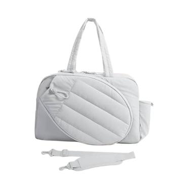 Imagem de RNXRZANK Bolsa de Tênis Espaçosa com Vários Compartimentos para Raquete, Bolsa Esportiva Tipo Mala de Viagem com Alça de Ombro Ajustável E Camada Interna Espes, Branco