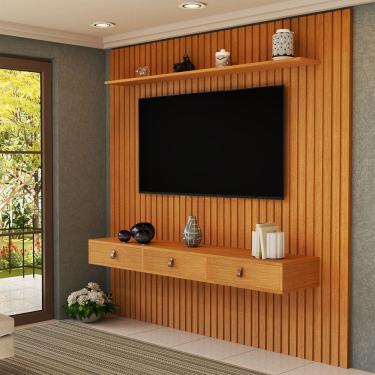 Imagem de Painel Ripado 229cm TV até 80 Pol Nicho, Gaveta,  Prateleira