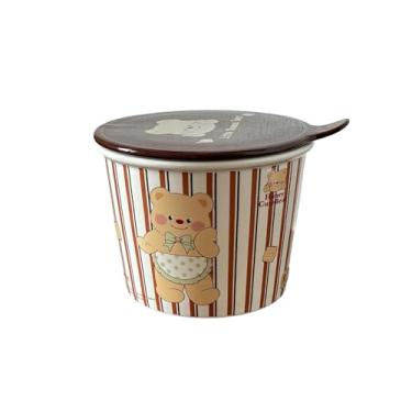 Imagem de Balde de macarrão instantâneo fofo de urso de desenho animado tigela de cerâmica tigela de sopa marrom