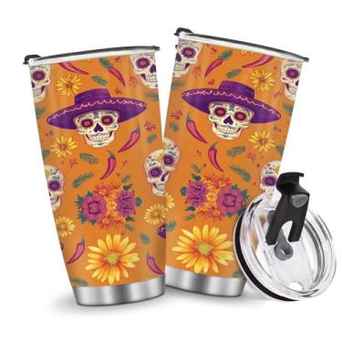 Imagem de Caneca de café com isolamento térmico copo de viagem garrafa de água estilo caveira presentes para Natal, aniversário, dia dos meninos, presente de aniversário, homens gelados, 590 ml, alça de aço