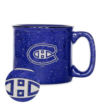 Imagem de Rico Industries Caneca de café NHL Hockey Montreal Canadiens Royal 455 ml Speckle Camper, logotipo gravado a laser profundo, caneca de acampamento de cerâmica, esmalte Speckle