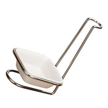 Imagem de Suporte para concha de cozinha Suporte para concha de sopa única Descanso para colher em pé com prato de cerâmica Suporte para utensílio vertical para fogão Organização de balcão de cozinha Design ver