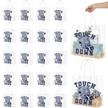 Imagem de Hokinaa Bolsa de presente de cowboy de futebol – 20 peças de plástico de aniversário, lembrancinhas de festa de PVC transparente, sacos de lanche com alças a granel azul esportivo, decoração de feliz