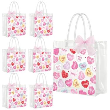 Imagem de Sacos de presente transparentes de Dia dos Namorados - 20 peças de sacolas de presente de PVC transparente para Dia dos Namorados com alça para conversa, bolsa de coração com fita para Dia dos