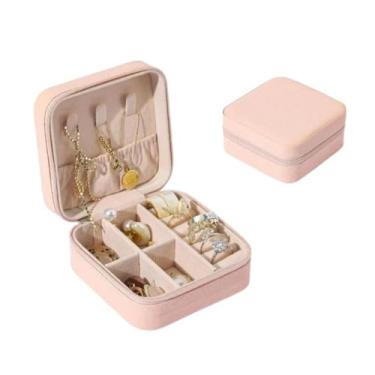 Imagem de Porta Joias Compacto Portátil com Zíper Estojo Organizador de Joias para Viagem Anéis Colares e Brincos (Rosa Salmão)