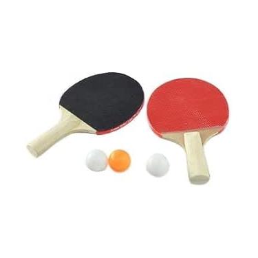 Imagem de Kit de Tênis de Mesa com 2 Raquetes e 3 Bolinhas, Ping Pong, Vermelho e Preto, 15x25 cm