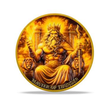 Imagem de RYUKENLM Zeus Challenge Coin Rei do Olimpo Mestre do Trovão Mitologia Grega Token Presente Colecionável para Homens, Amantes de Mitos e Colecionadores