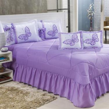 Imagem de Kit Cobre Leito Borboletas Casal Super King 07 Peças Lilás - ATELIÊ E 