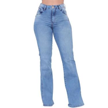 Imagem de Calça Jeans Feminina Flare Hot Pants Modeladora Boca Perna Larga Sino 