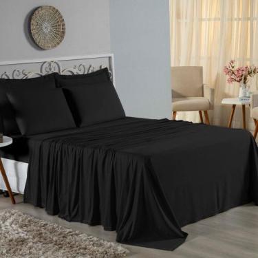 Imagem de Jogo de Cama Casal Viúva Nobre 4 Peças Malha 100% Algodão - Preto - EN