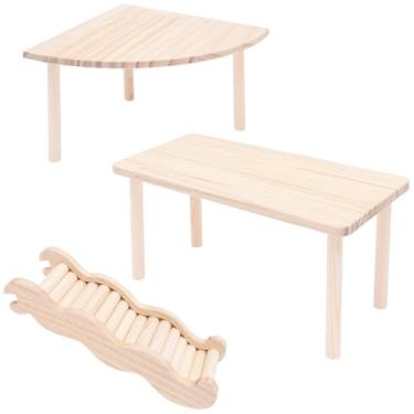 Imagem de UKQRRTC Plataforma de escada de madeira com 3 peças, suporte para brincar para animais de estimação, tigela de comida, água, madeira maciça segura para animais de estimação e limpeza sem esforço
