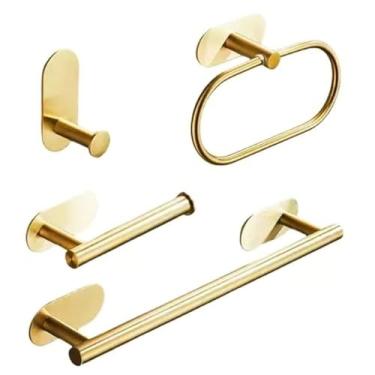 Imagem de Kit Acessórios Banheiro Cabide Toalheiros Papeleira 4 Peças(Dourado)