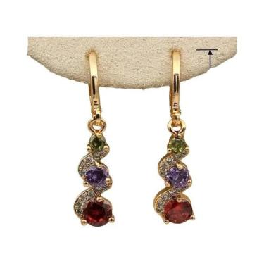 Imagem de Brincos Pendentes Vintage De Pedra Verde Banhados a Ouro 14k Joias Ele