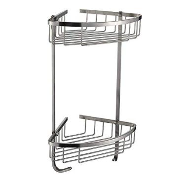 Imagem de Prateleira de cesta à prova de ferrugem 304 aço inoxidável 2 camadas suporte organizador de armazenamento triangular