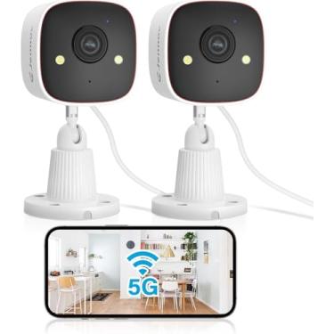 Imagem de Jennov Câmeras de segurança externas/internas de 5 GHz/2,4 GHz, WiFi HD 2K, visão noturna colorida, detecção de movimento/áudio bidirecional/IP66 à prova d'água para animais de estimação, cães, gatos