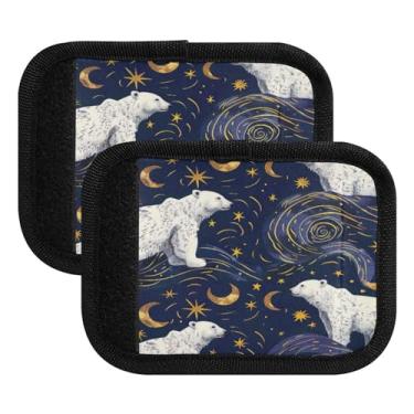 Imagem de Qilmy Lindo urso polar e lua, alça de bagagem, embalagem com 2 identificadores de bagagem, identificadores, capa confortável para carrinho de bebê, mala de viagem, acessórios de viagem de avião485