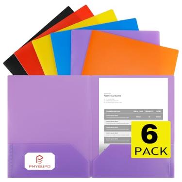 Imagem de pmybupo Pastas de plástico com bolsos, pastas de arquivo resistentes duráveis de 6 cores com suporte para cartão de visita, 2 bolsos para papel tamanho carta para escritório, ensino médio