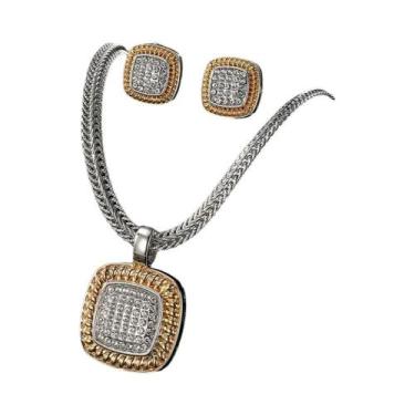 Imagem de Conjunto De Colar E Brincos Geométricos Quadrados Em Zircônia Com Reve