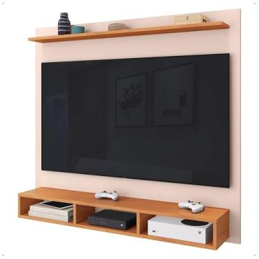 Imagem de Painel Suspenso Rack Para Sala TV até 50 Polegadas Prateleira e Nicho Ideal Quarto Estante Home(Off White/Cinamomo)