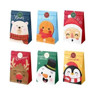 Imagem de Sacolas De Presente De Papel Kraft Feliz Natal 12/24 Unidades, Adesivo