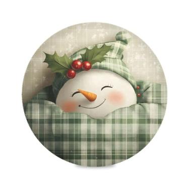 Imagem de STAYTOP Jogo americano redondo de boneco de neve estilo grade verde, 6 peças, tapetes de mesa antiderrapantes fáceis de limpar para casa, cozinha, churrasco, festa, decoração de mesa