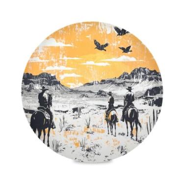 Imagem de STAYTOP Jogo americano vintage caubói ocidental redondo, 6 peças, tapetes de mesa para férias, antiderrapante, fácil de limpar, para casa, cozinha, churrasco, festa, decoração de mesa