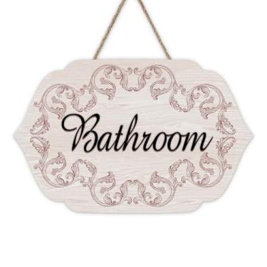 Imagem de Bolisom Placa vintage para a porta da frente do banheiro, placa de madeira retrô, banheiro, banheiro, decoração de casa, guirlanda de madeira de fazenda, decoração de parede interna