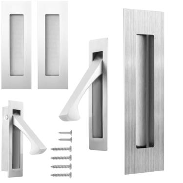 Imagem de bealy Maçanetas de porta de bolso e borda fosca, conjunto de ferragens para porta de bolso, puxadores de 15 cm, puxadores embutidos, para armário, porta de celeiro, feito de aço inoxidável 304, 2