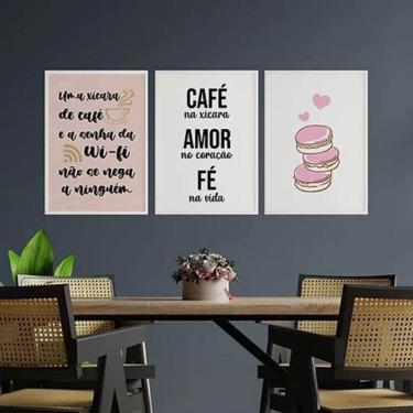 Imagem de Quadros Xícara Café e Wi-Fi 45x34cm - Kit 3, Moldura Branca