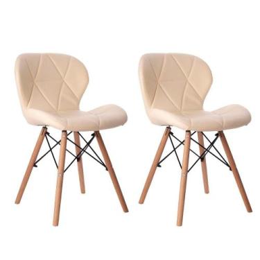 Imagem de Kit 02 Cadeiras Estofada Jantar Charles Eames Eiffel Slim Wood Confort