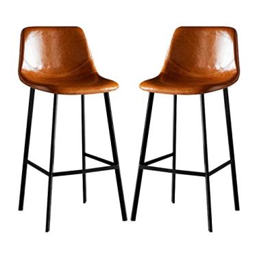 Imagem de Banquetas de bar, banco de bistrô conjunto de 2 bancos de bar com altura de balcão, bancos de cozinha de couro PU com costas e pernas de metal, bancos de sal
