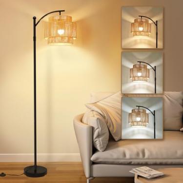 Imagem de Sinvic Luminária de chão de vime com 3 temperaturas de cor, lâmpadas de chão boho reguláveis com controle remoto, lâmpadas altas de altura ajustável para sala de estar, quarto, escritório, lâmpada de
