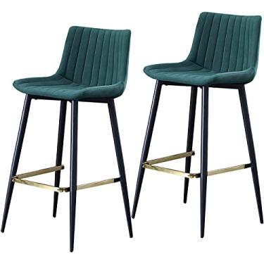 Imagem de Banquetas de bar conjunto de 2 bancos de bar estofados de veludo bancos de cadeira de jantar em casa com apoio para os pés preto 25/74 cm de altura para ilha de cozinha