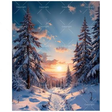 Imagem de Kit de pintura natural de inverno por números para adultos – Pintura DIY de caminho de neve através da floresta de pinheiros em tela 40 x 50 cm, conjunto de tinta acrílica emoldurada, adequado para