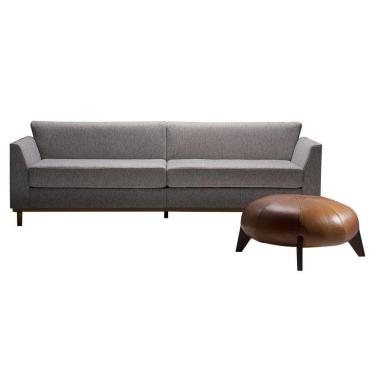 Imagem de Sofá 3 Lugares Asti 250cm com Puff Bari Linho Cinza/Couro Caramelo - Gran Belo