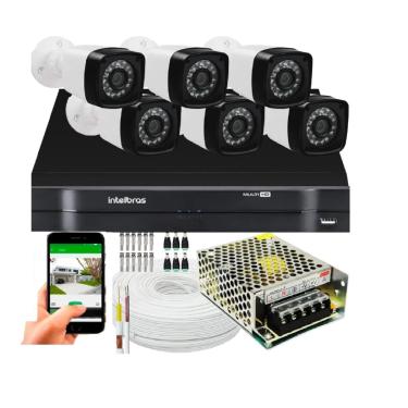 Imagem de Kit DVR Intelbras 8 canais H.265 Sem Hd 6 câmeras Full HD 1080p 20m