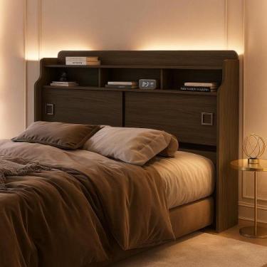 Imagem de cabeceira box casal 140cm jessica com 2 portas de correr nicho e prate