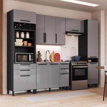 Imagem de Cozinha Modulada Completa Fidelitá Mônaco 5 Peças 320cm 11 Portas 4 Gavetas Sem Tampo Chumbo/titânio