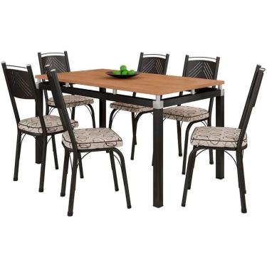 Imagem de Conjunto De Mesa Malva Com 6 Cadeiras 151 Tampo Bp 136cm Cor Sf Preto Assento Cedro Artefamol