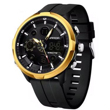 Imagem de Relógio Digital Masculino Estilo Esportivo Duplo Display á Prova D'água Preto Dourado