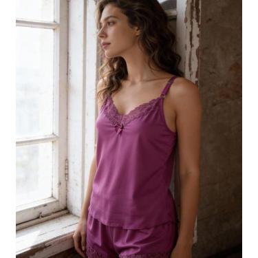 Imagem de Pijama Curto Baby Doll Feminino Poliamida Damana Roxo, P, Roxo