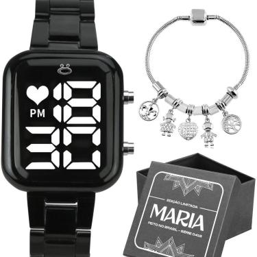 Imagem de Relogio Digital Feminino Preto + Pulseira Pandora Original